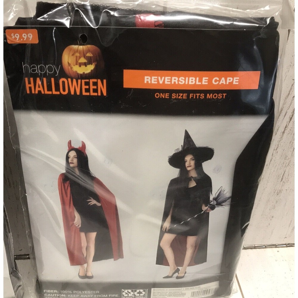 Halloween Costume Reversible Cape Vampire Dracula Devil Black Red Adult One Size
